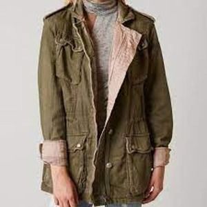 Free People Double Cloth Military Jacket Cargo Army Pink Green Small